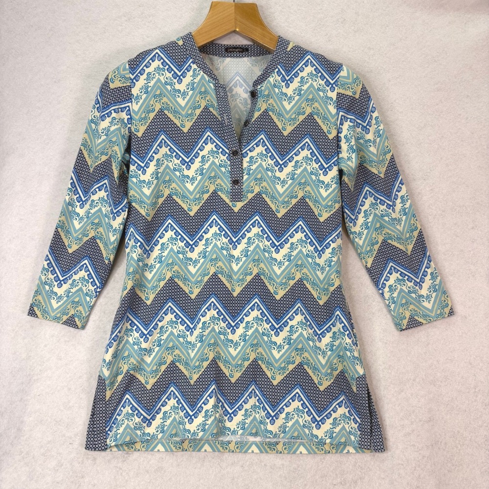 J.McLaughlin Blue Chevron Paisley Catalina Tunic Womens S Preppy Coastal Chic‎